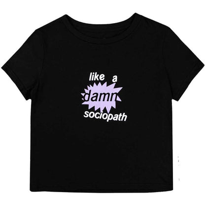 Black - Front - Olivia Rodrigo Womens-Ladies Like A Damn Sociopath Crop Top