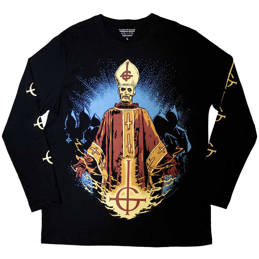 Black - Front - Ghost Unisex Adult Papa & Radient Ghouls Back & Sleeve Print Long-Sleeved T-Shirt