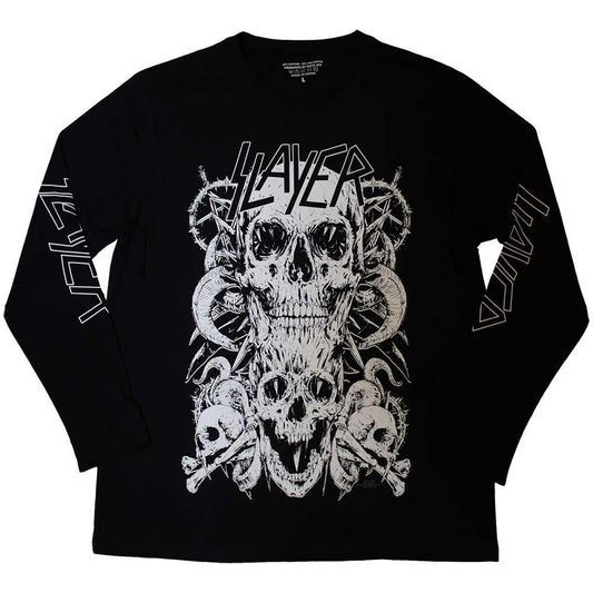 Black - Front - Slayer Unisex Adult Skulls Long-Sleeved T-Shirt