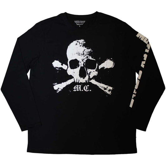 Black - Front - Motley Crue Unisex Adult Orbit Skull Sleeve Print Long-Sleeved T-Shirt