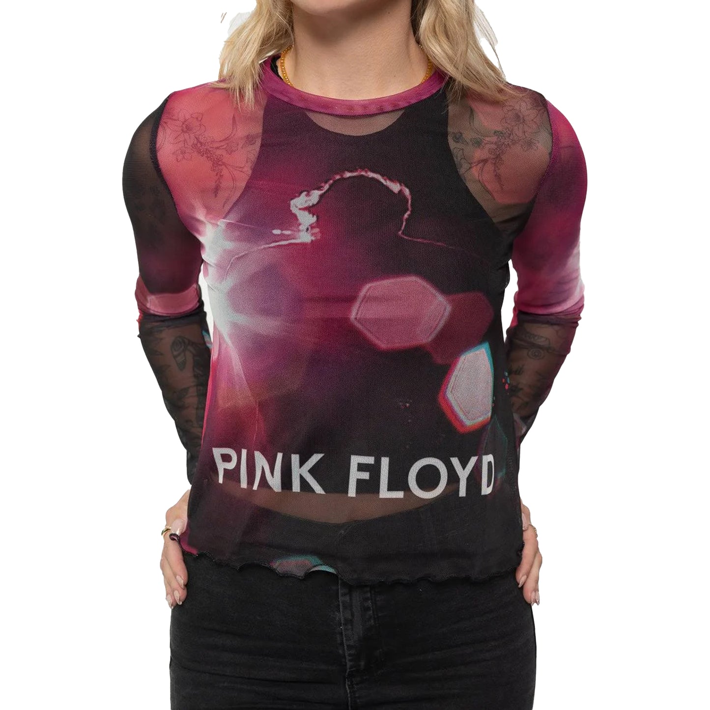 Black - Back - Pink Floyd Womens-Ladies Knebworth ´90 Mesh Long-Sleeved T-Shirt
