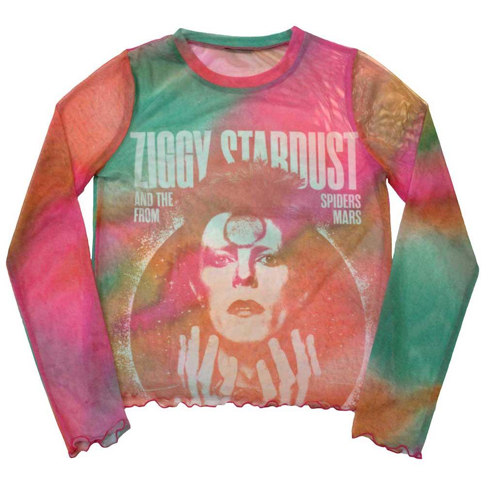 Orange - Front - David Bowie Womens-Ladies Ziggy v2 Mesh Long-Sleeved Crop Top
