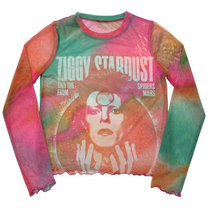 Orange - Front - David Bowie Womens-Ladies Ziggy v2 Mesh Long-Sleeved Crop Top
