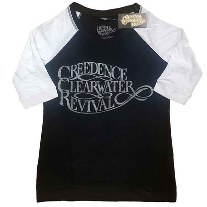 Black-White - Front - Creedence Clearwater Revival Womens-Ladies Vintage Logo Raglan T-Shirt