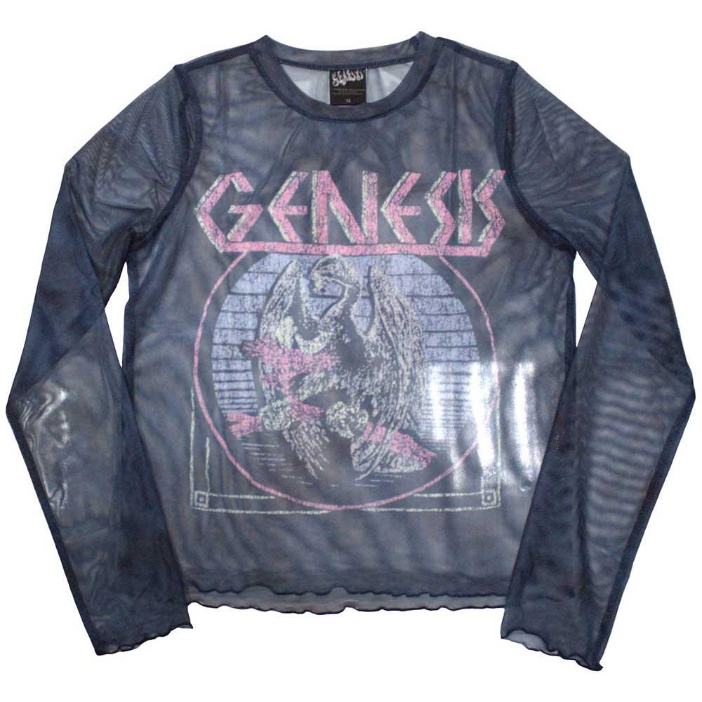 Navy Blue - Front - Genesis Womens-Ladies Bird Hand Mesh Long-Sleeved Crop Top