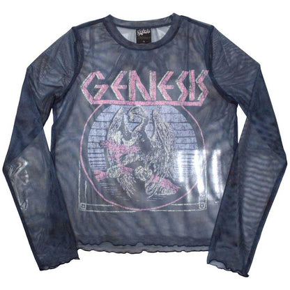 Navy Blue - Front - Genesis Womens-Ladies Bird Hand Mesh Long-Sleeved Crop Top