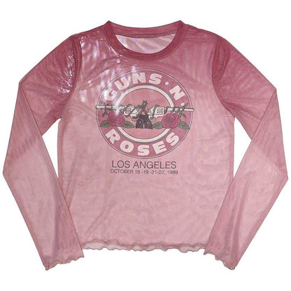 Pink - Front - Guns N Roses Womens-Ladies Bullet Seal Mesh Long-Sleeved Crop Top