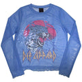 Blue - Front - Def Leppard Womens-Ladies Lightning Leopard Mesh Long-Sleeved Crop Top