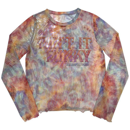 Light Blue - Front - James Brown Womens-Ladies Funky Mesh Long-Sleeved Crop Top