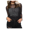 Black - Back - Joy Division Womens-Ladies Unknown Pleasures Long-Sleeved Crop T-Shirt