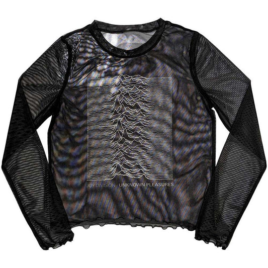 Black - Front - Joy Division Womens-Ladies Unknown Pleasures Long-Sleeved Crop T-Shirt
