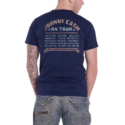 Navy Blue - Back - Johnny Cash Unisex Adult All Star Tour T-Shirt