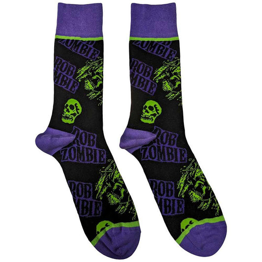 Black-Green-Purple - Front - Rob Zombie Unisex Adult Skull Face Socks