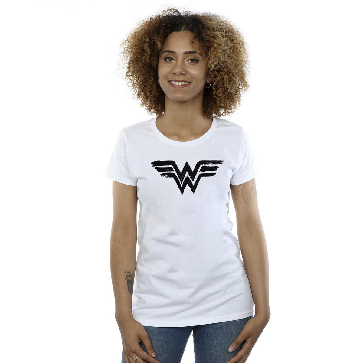 White - Side - Wonder Woman Unisex Adult Paint Logo T-Shirt