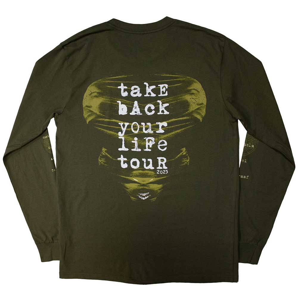 Green - Back - Disturbed Unisex Adult European Tour ´23 Long-Sleeved T-Shirt