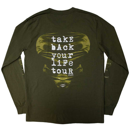 Green - Back - Disturbed Unisex Adult European Tour ´23 Long-Sleeved T-Shirt