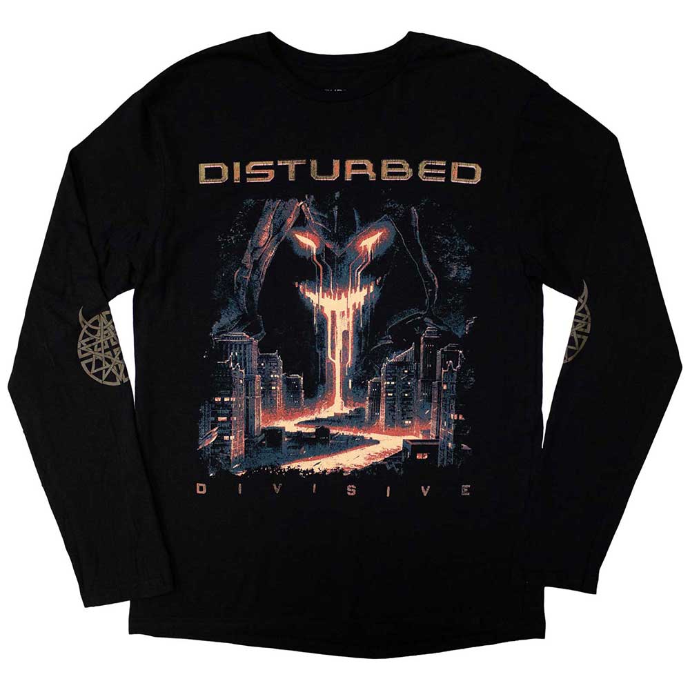 Black - Front - Disturbed Unisex Adult European Tour ´23 Divisive Long-Sleeved T-Shirt