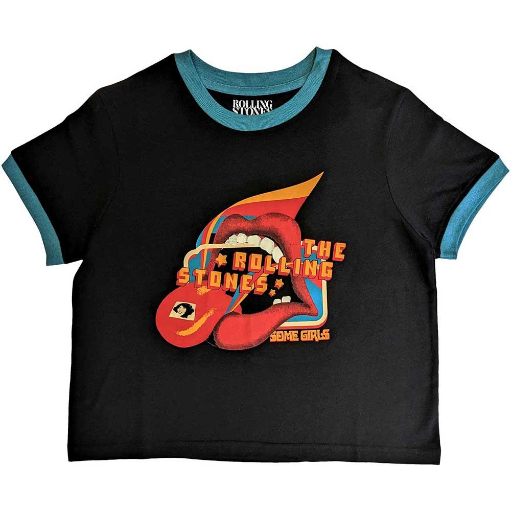 Black - Front - The Rolling Stones Unisex Adult Some Girls Lick Ringer Crop Top