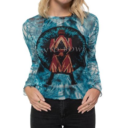 Blue - Back - David Bowie Womens-Ladies Live & Well Mesh Long-Sleeved Crop Top