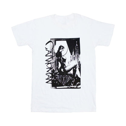White - Front - Batman Unisex Adult Catwoman Skyline T-Shirt