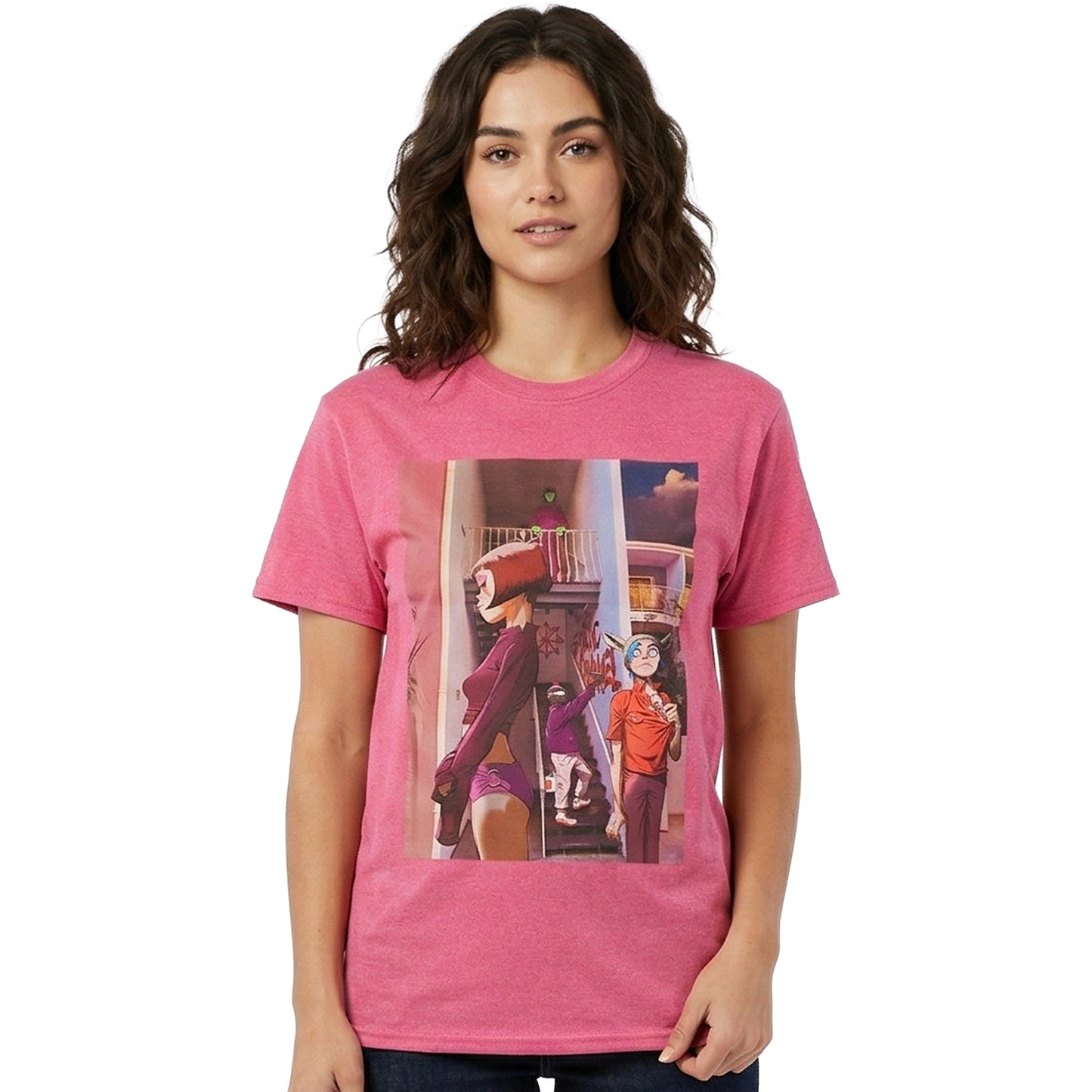 Pink - Side - Gorillaz Unisex Adult The Static Channel T-Shirt
