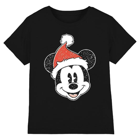 Black - Front - Disney Unisex Adult Mickey Mouse Santa Hat T-Shirt