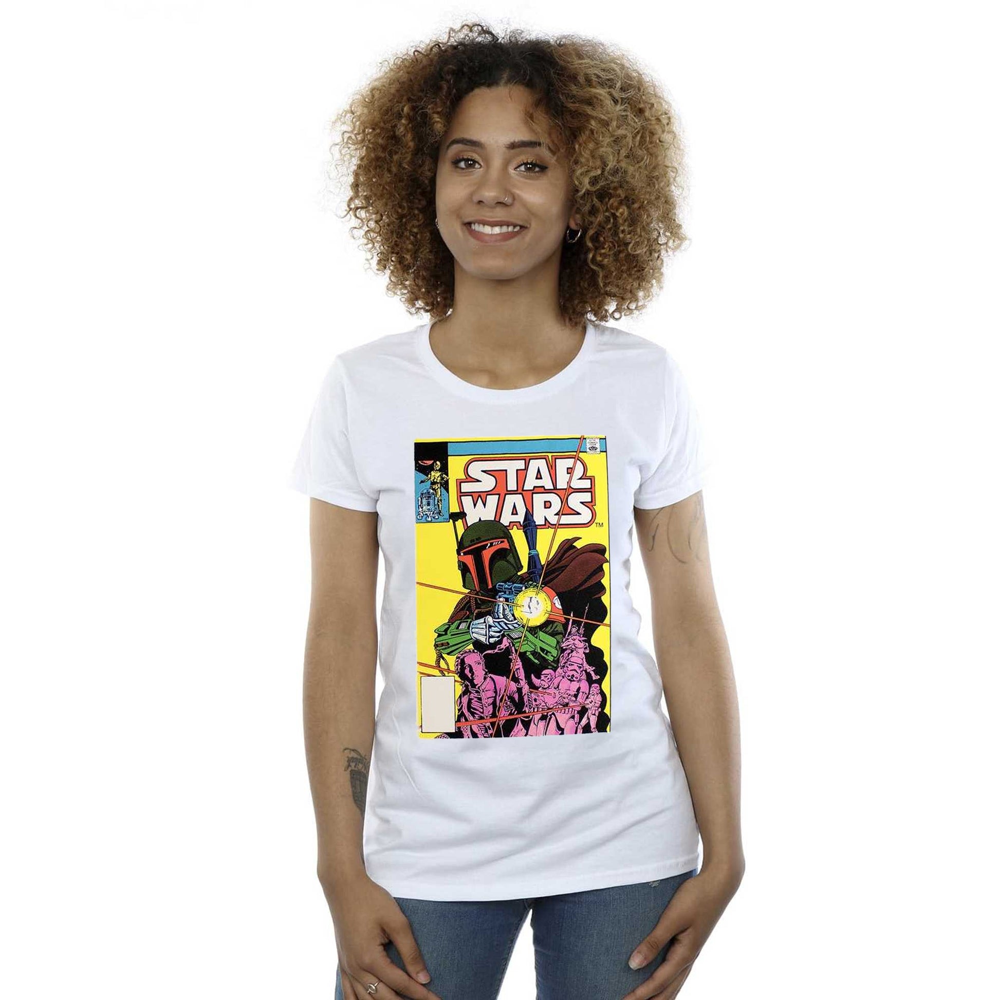 White - Side - Star Wars Unisex Adult Boba Fett Comic Cover T-Shirt