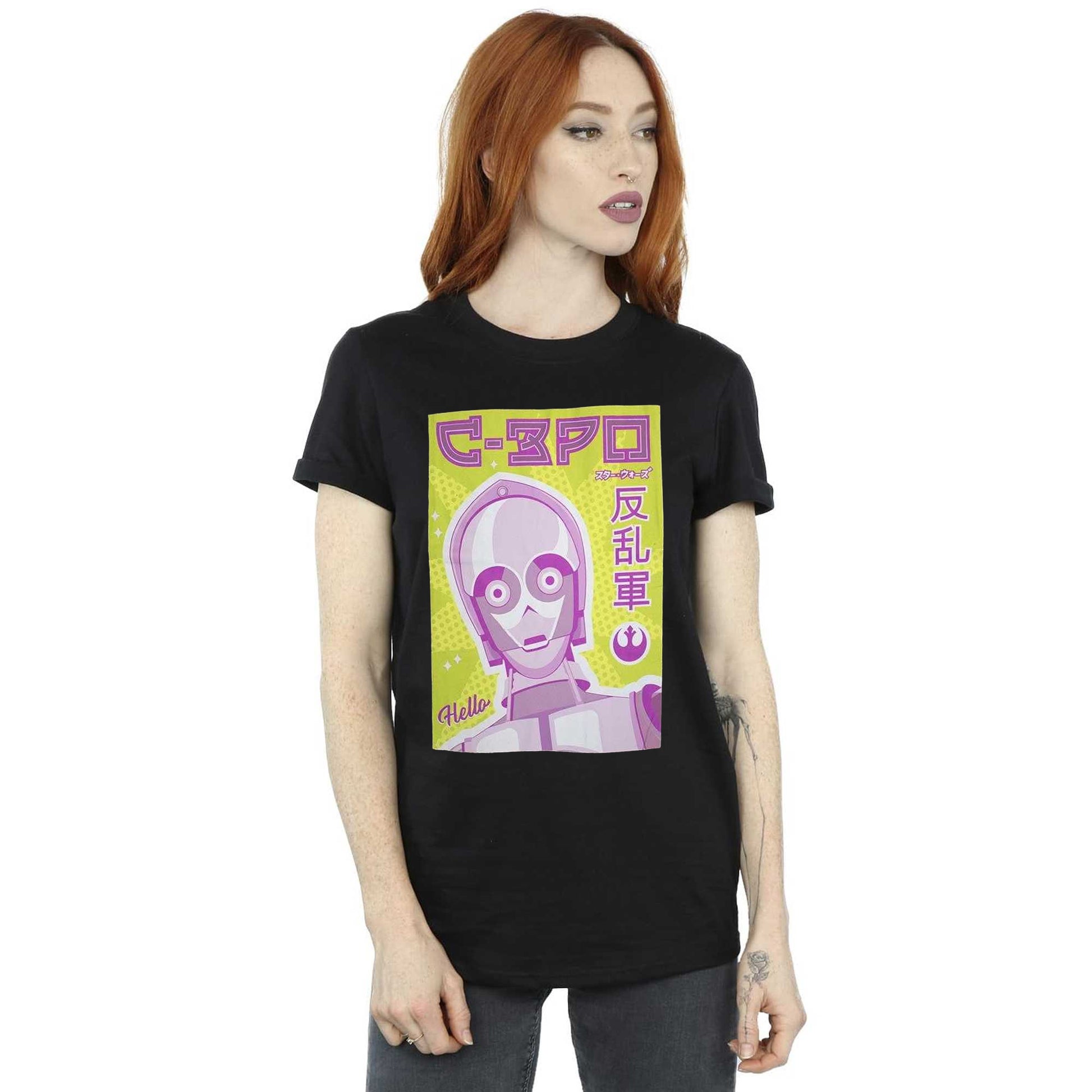 Black - Side - Star Wars Unisex Adult C-3PO Japanese T-Shirt
