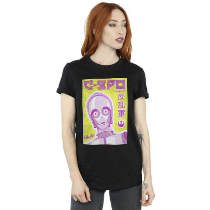 Black - Side - Star Wars Unisex Adult C-3PO Japanese T-Shirt