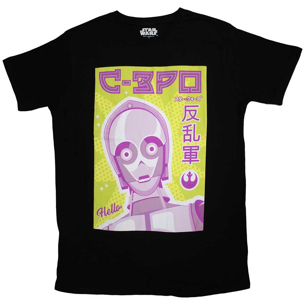 Black - Front - Star Wars Unisex Adult C-3PO Japanese T-Shirt
