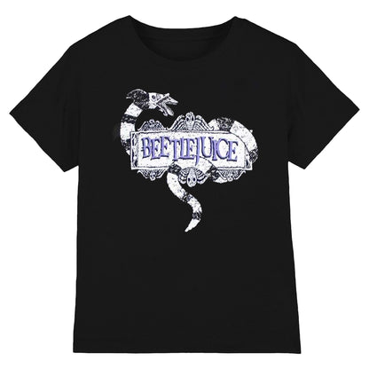 Black - Front - Beetlejuice Unisex Adult Snake Badge T-Shirt