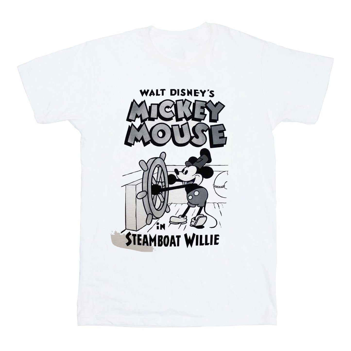 White - Front - Mickey Mouse Unisex Adult Steamboat Willie T-Shirt