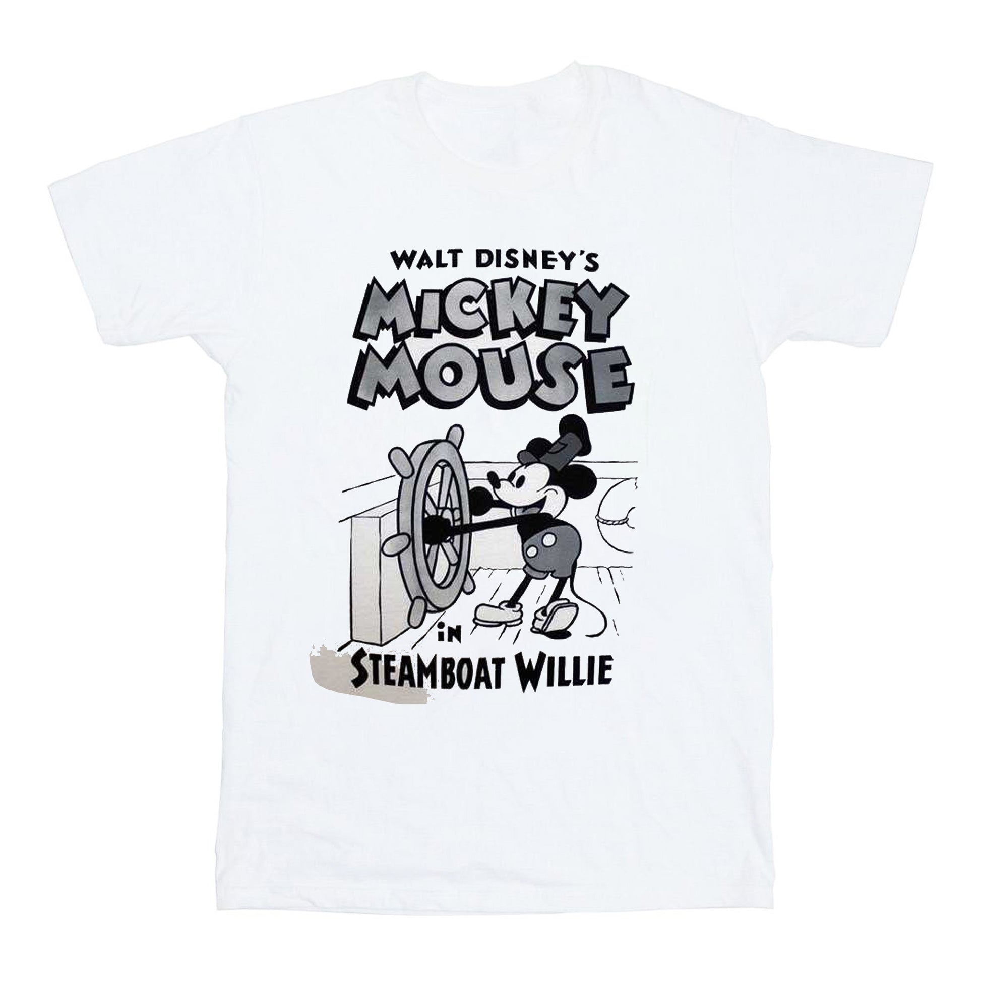 White - Front - Mickey Mouse Unisex Adult Steamboat Willie T-Shirt