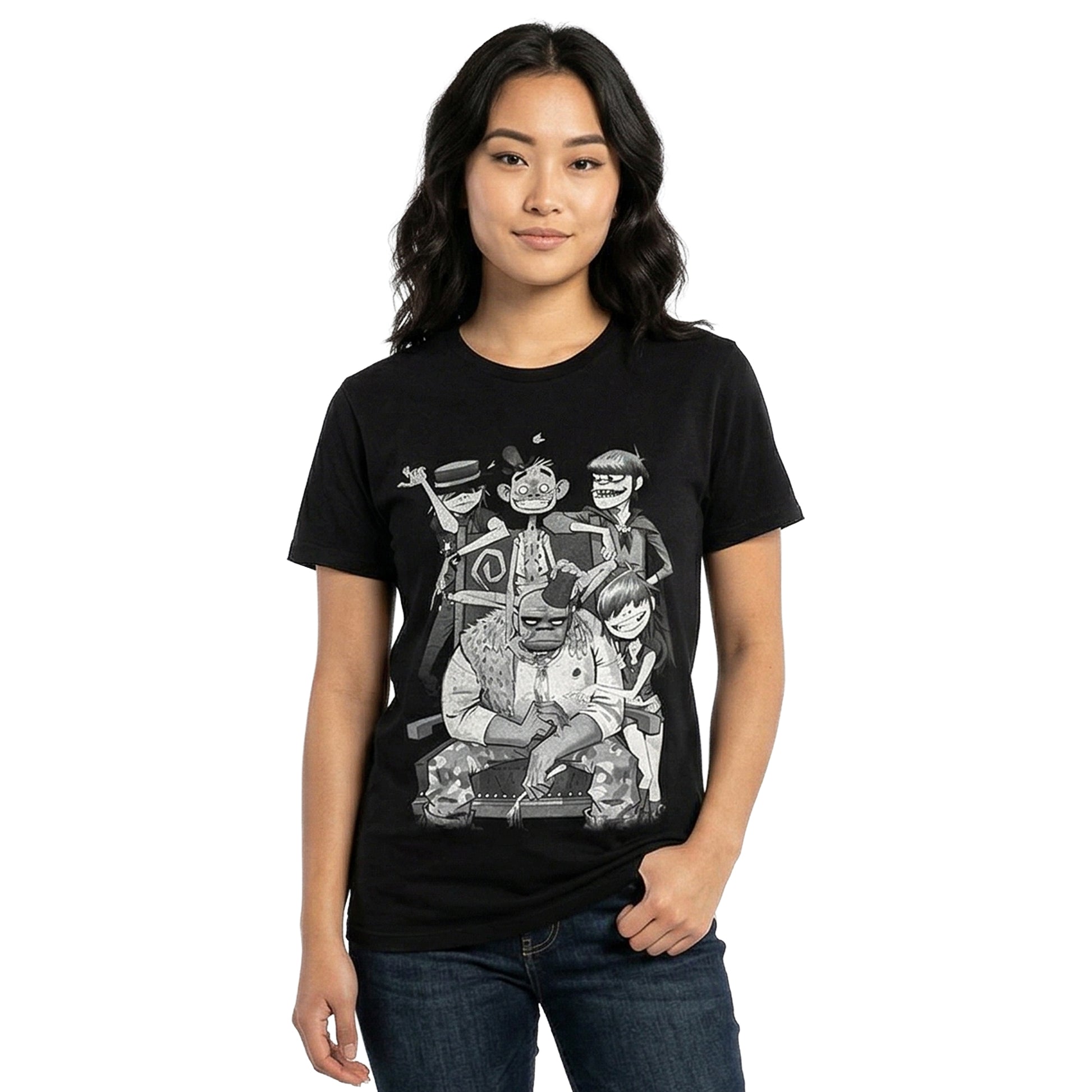 Black - Side - Gorillaz Unisex Adult George Spray T-Shirt