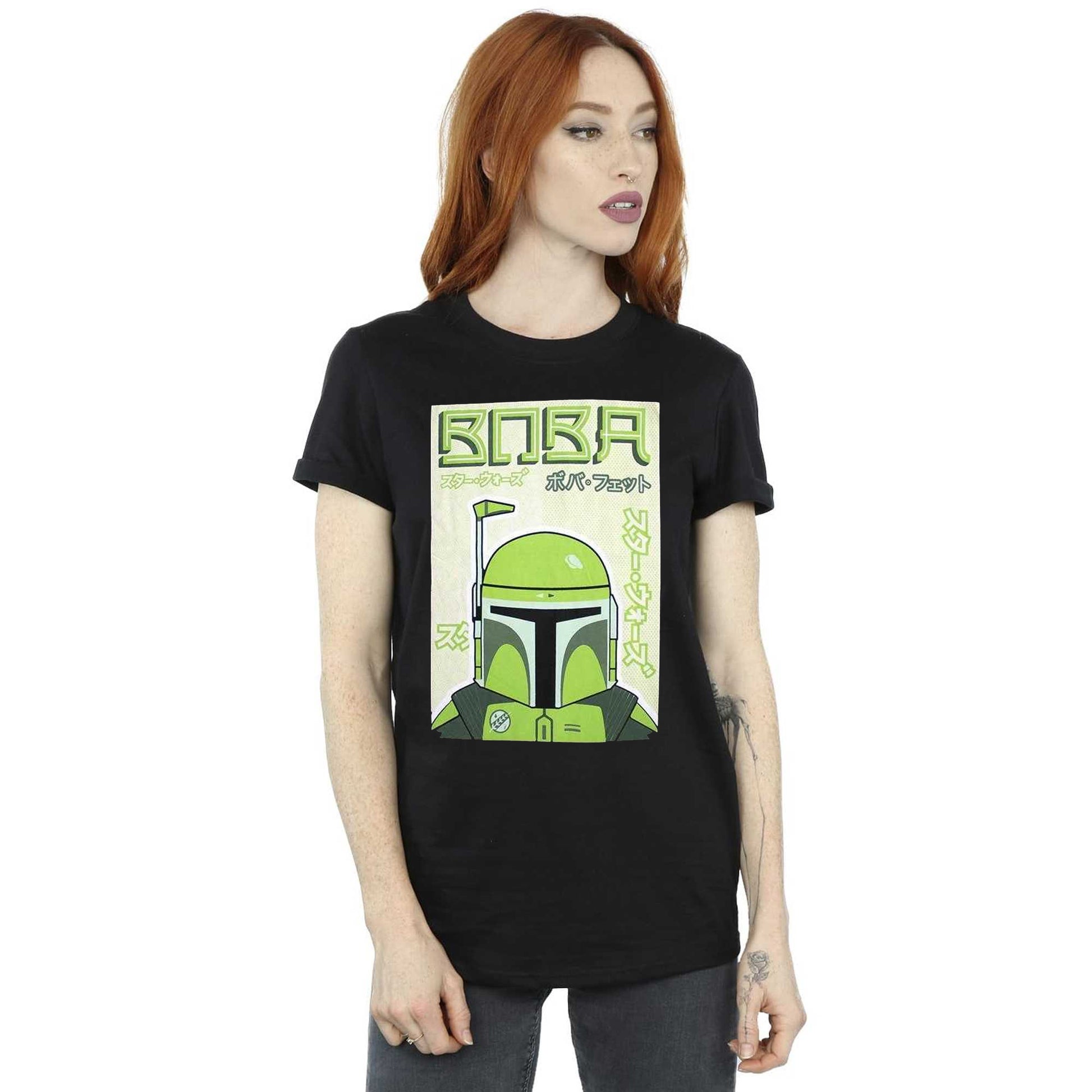 Black - Side - Star Wars Unisex Adult Boba Fett Japanese T-Shirt