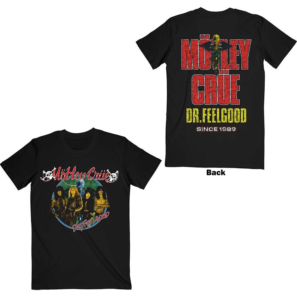 Black - Front - Motley Crue Unisex Adult Dr Feelgood Circle Photo Print T-Shirt