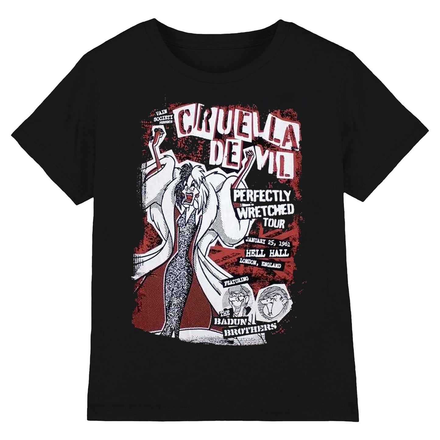 Black-Red-White - Front - 101 Dalmatians Unisex Adult Cruella Tour T-Shirt