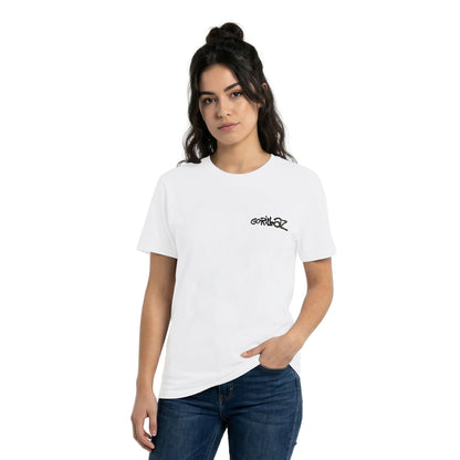 White - Side - Gorillaz Unisex Adult Song Machine Brush Back Print Logo T-Shirt