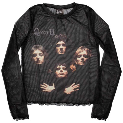 Black - Front - Queen Womens-Ladies Bo Rhap Classic Mesh Crop Top