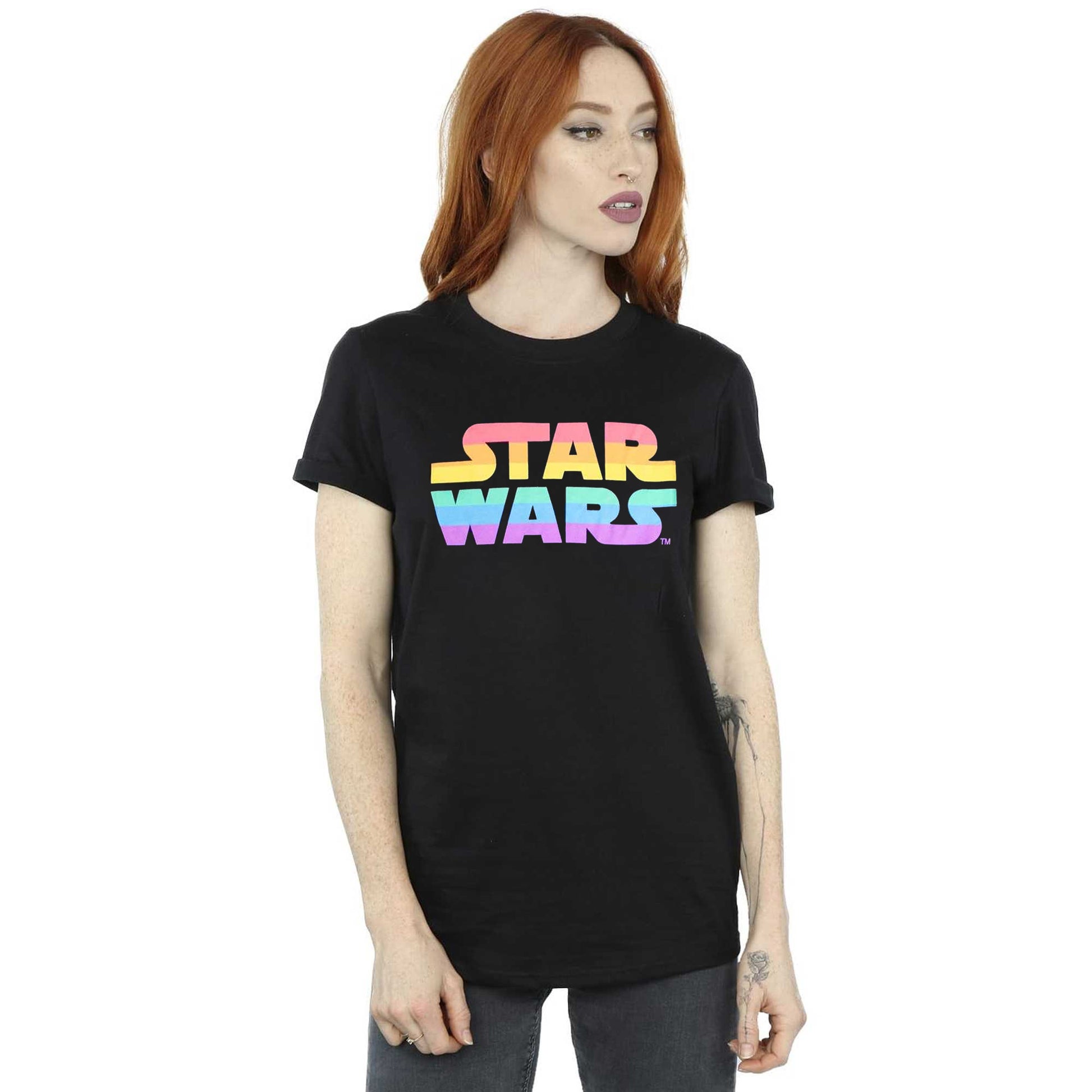 Black - Side - Star Wars Unisex Adult Rainbow Logo T-Shirt