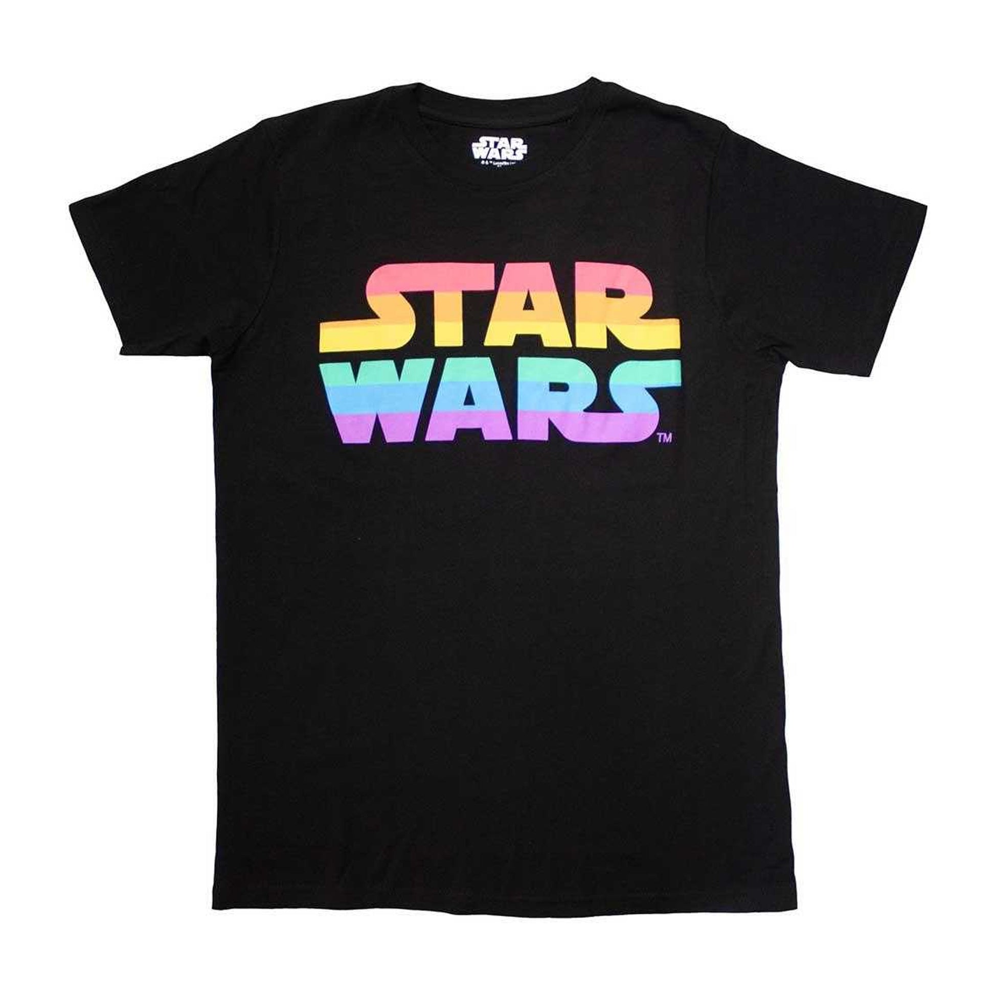 Black - Front - Star Wars Unisex Adult Rainbow Logo T-Shirt