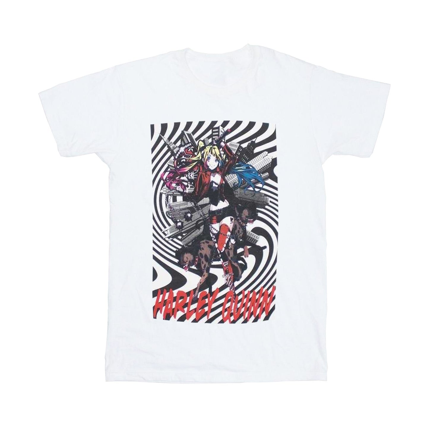 White - Front - Harley Quinn Unisex Adult Spiral T-Shirt