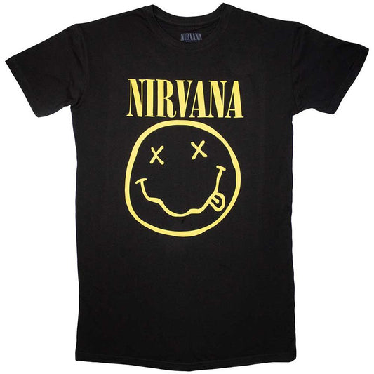 Black - Front - Nirvana Womens-Ladies Yellow Happy Face T-Shirt