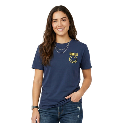 Denim Blue - Side - Nirvana Unisex Adult Mini Happy Face T-Shirt