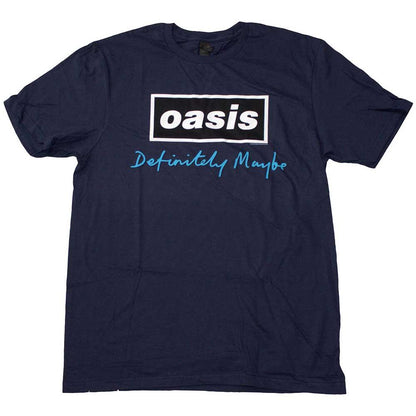 Navy Blue - Front - Oasis Unisex Adult Definitely Maybe Text Logo T-Shirt
