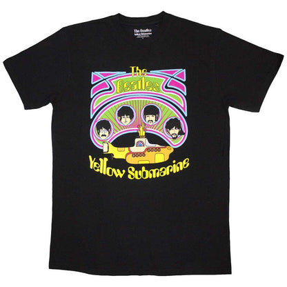 Black - Front - The Beatles Unisex Adult Yellow Submarine Heads In Circles V2 T-Shirt