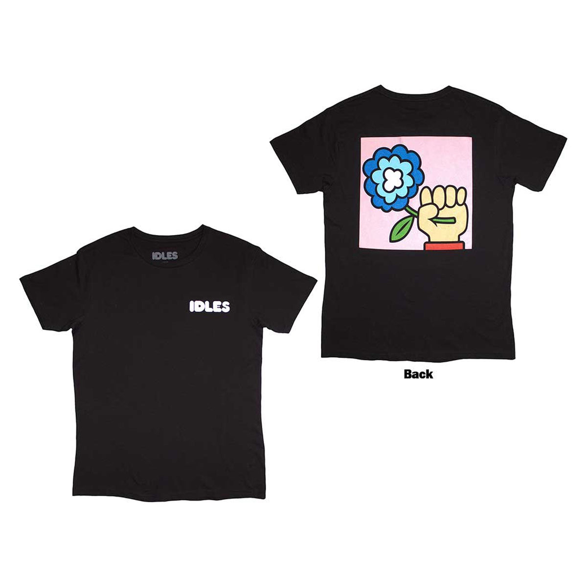 Black - Side - Idles Unisex Adult Cartoon Flower Back Print T-Shirt