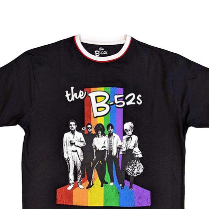 Black - Back - The B-52´s Unisex Adult Ringer Rainbow Striped T-Shirt