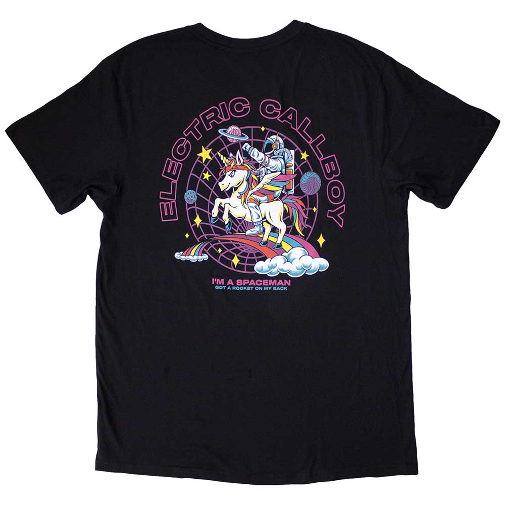 Black - Back - Electric Callboy Unisex Adult Spaceman Unicorn T-Shirt