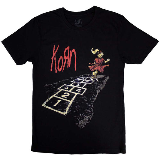 Black - Front - Korn Unisex Adult Follow The Leader Hopscotch Back Print T-Shirt
